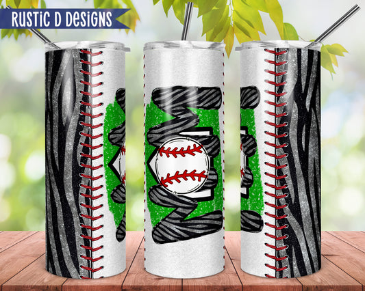 Baseball Mom Glitter Zebra 20oz Stainless Steel Skinny Tumbler