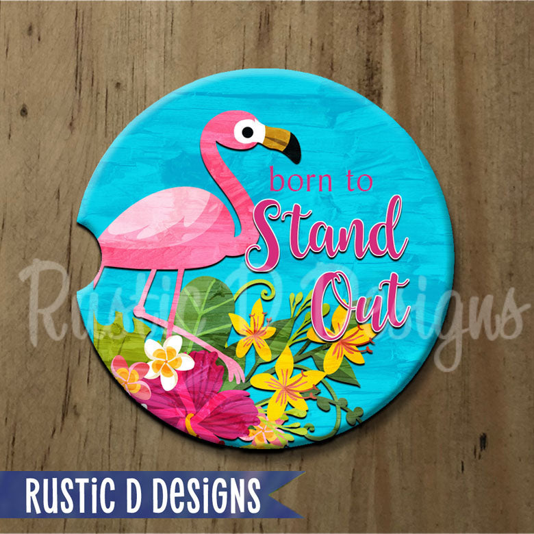 Born to Stand Out Flamingo Sandstone Car Coaster