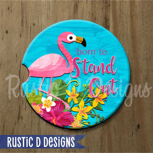 Born to Stand Out Flamingo Sandstone Car Coaster
