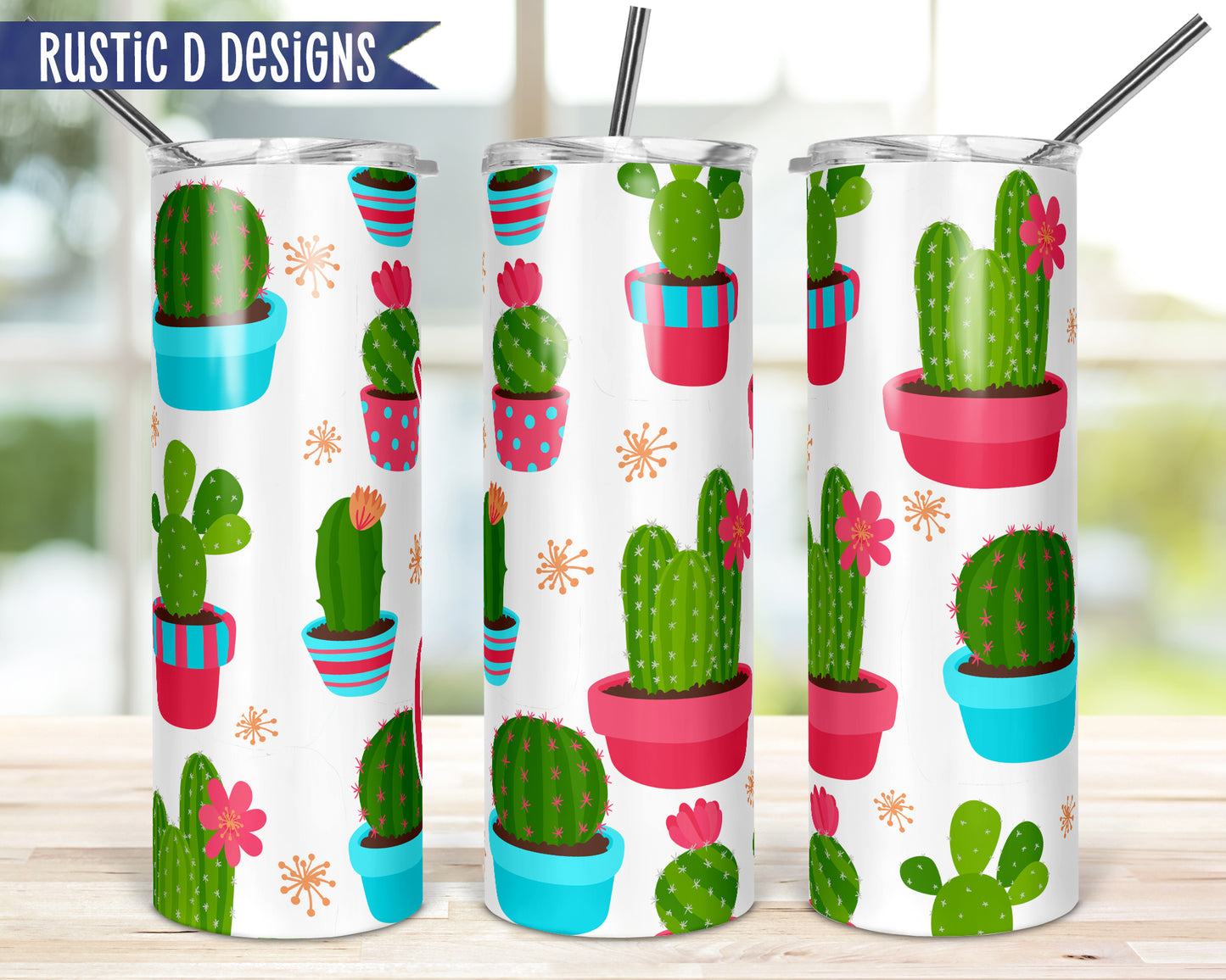 Colorful Cactus Personalized 20oz Stainless Steel Skinny Tumbler