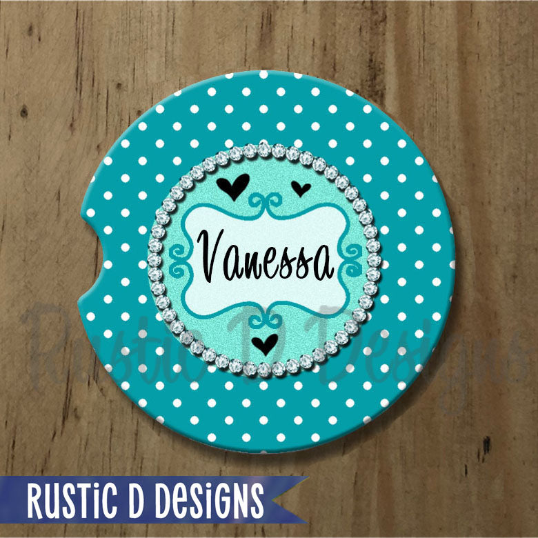 Curlz Turquoise Personalized Sandstone Car Coaster