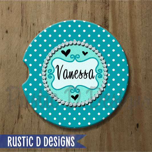 Curlz Turquoise Personalized Sandstone Car Coaster