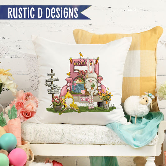 Easter Pink Truck Gnome Pillow Cover