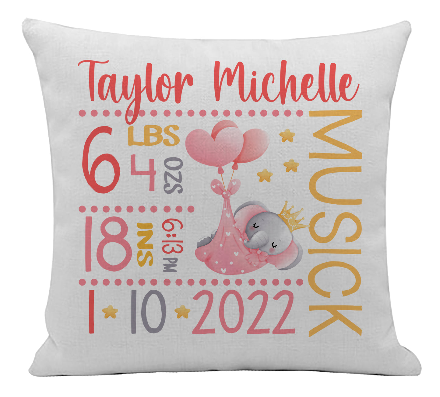 Baby Girl Elephant Stats Pillow Cover