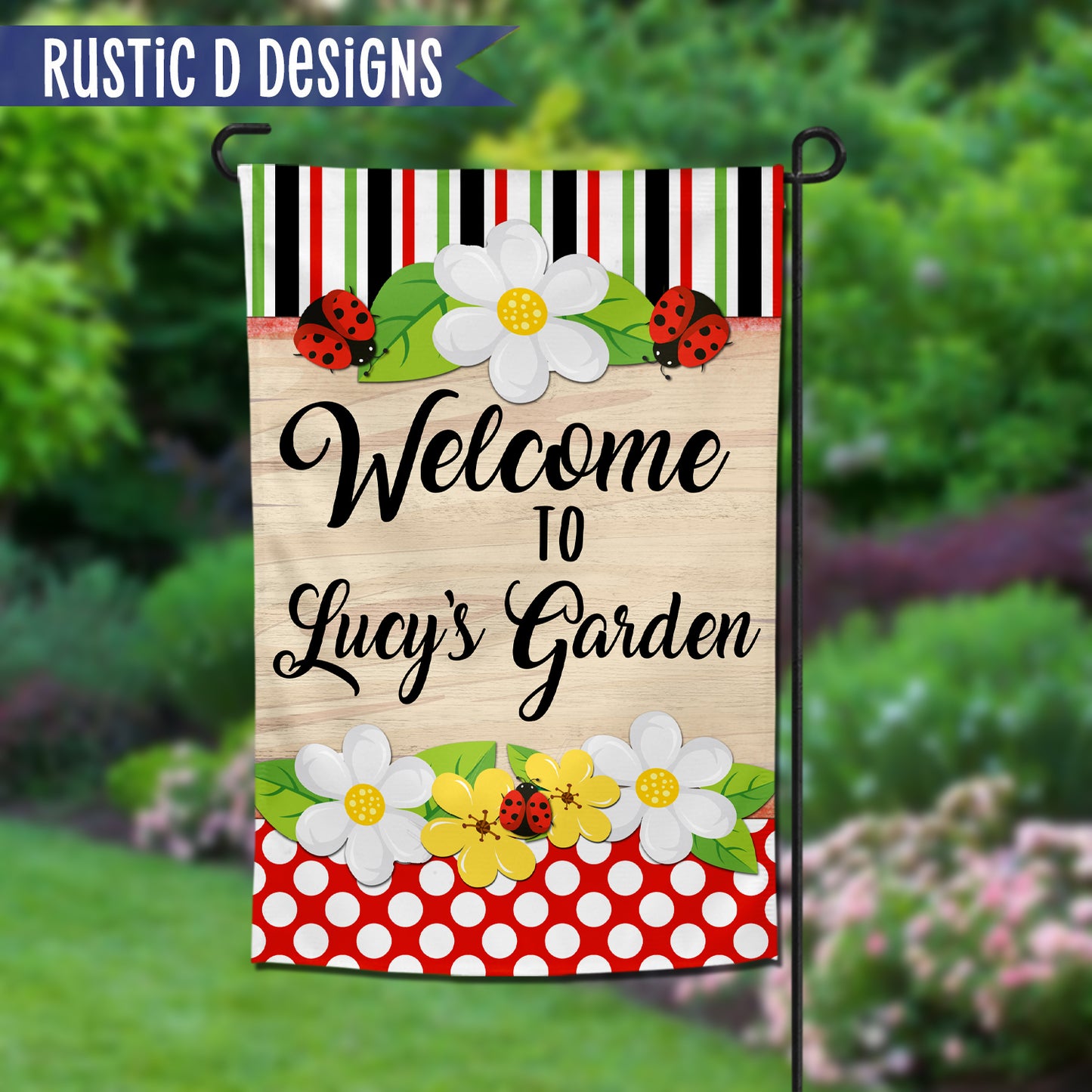 Ladybug Personalized Garden Flag 12"x18"