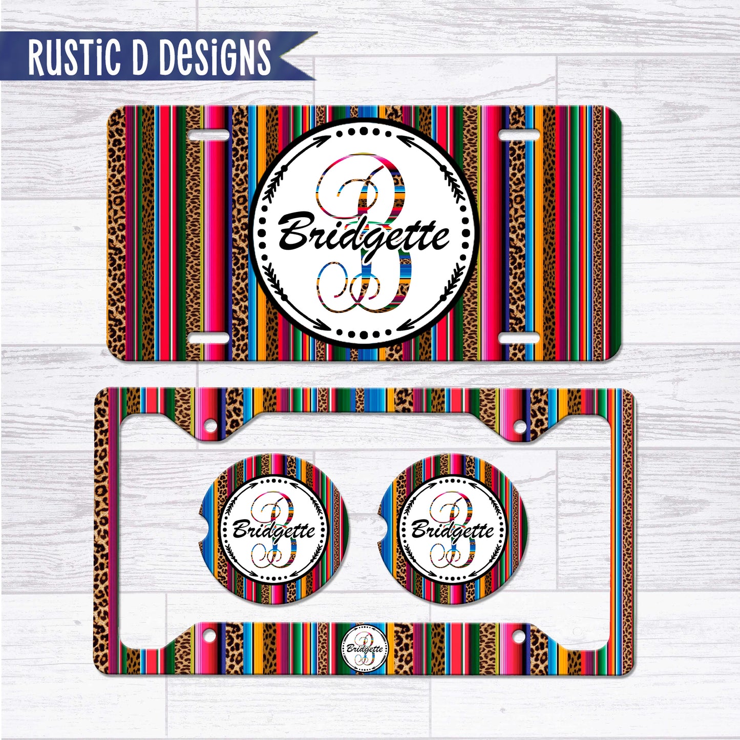 Leopard Serape Arrows Personalized License Plate Auto Set