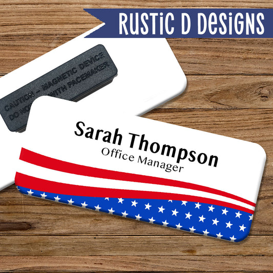 Patriotic American Flag Magnetic Name Badge