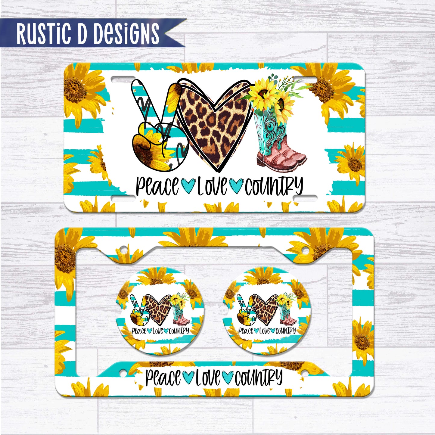 Peace Love Country License Plate Auto Set