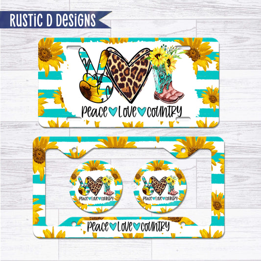 Peace Love Country License Plate Auto Set