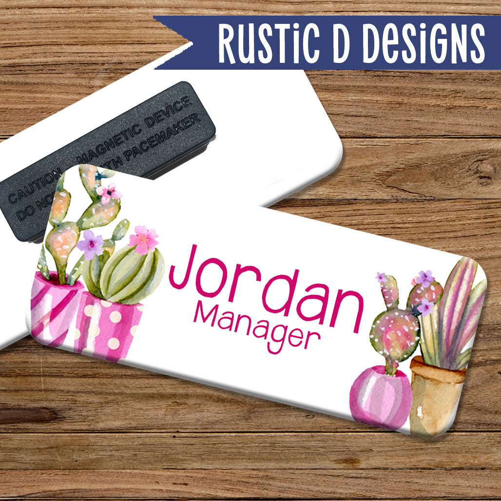 Pink Cactus Magnetic Name Badge