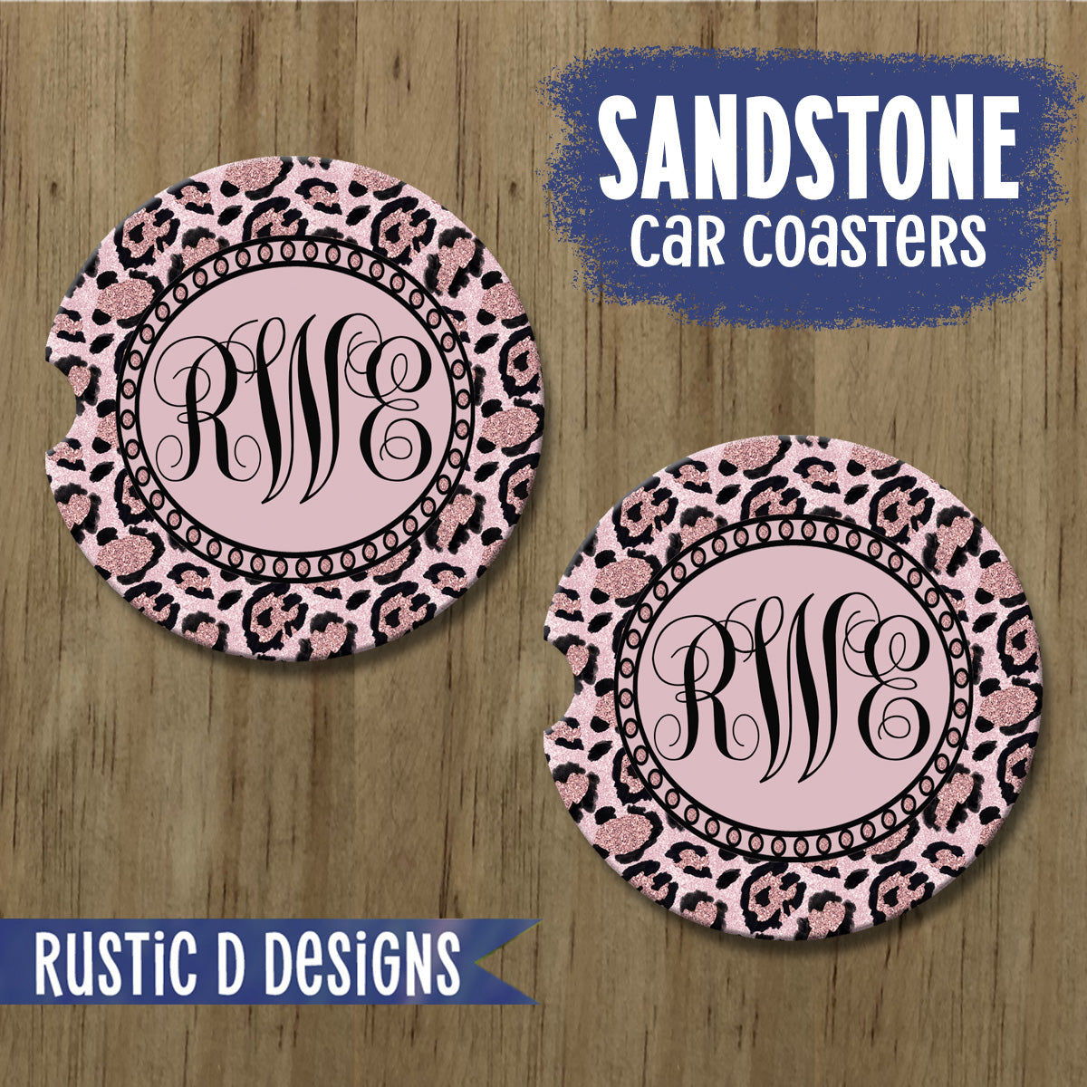 Pink Leopard Glitter Effect Personalized License Plate Auto Set