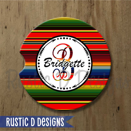 Serape Background Personalized Sandstone Car Coaster
