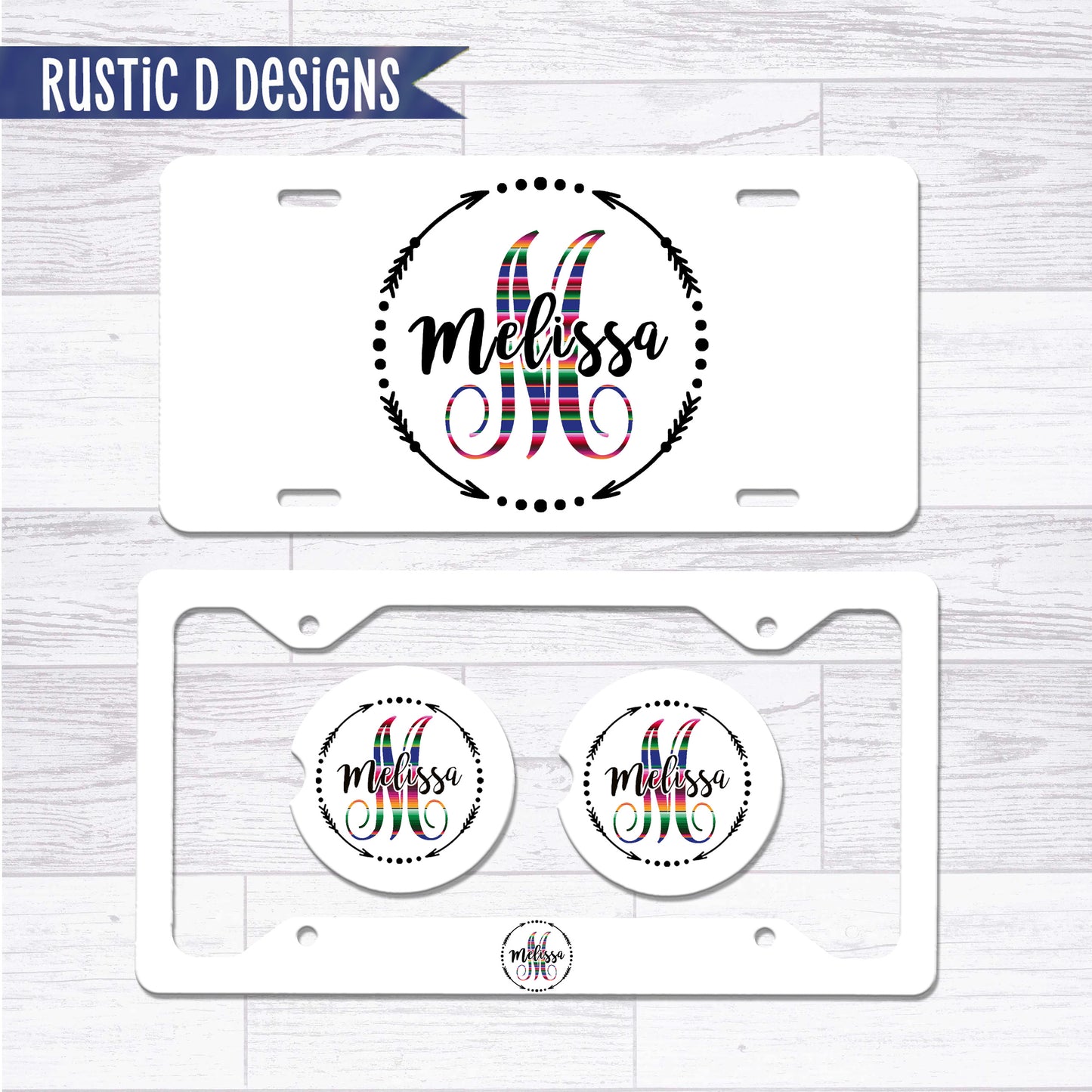 Serape Letter Arrow Personalized License Plate Auto Set