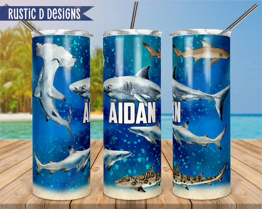 Shark Personalized 20oz Stainless Steel Skinny Tumbler