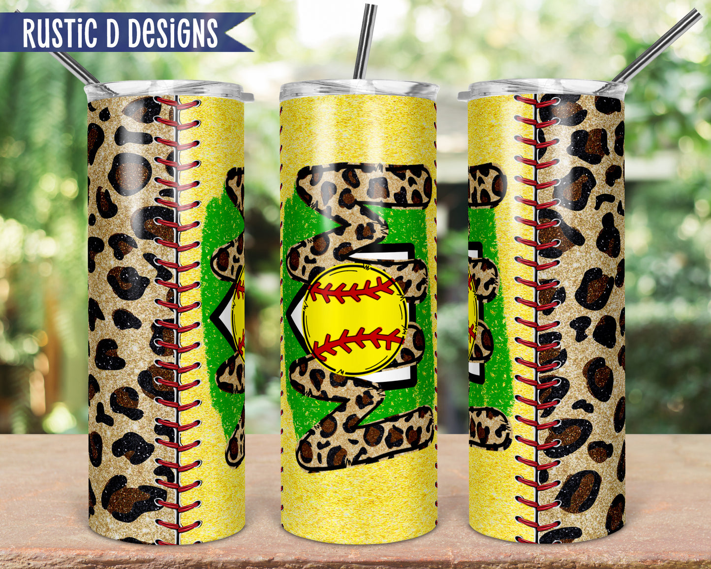 Softball Mom Glitter Leopard 20oz Stainless Steel Skinny Tumbler