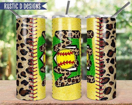 Softball Mom Glitter Leopard 20oz Stainless Steel Skinny Tumbler