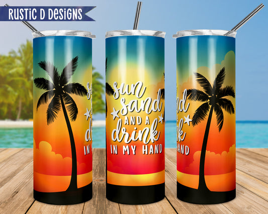 Sun Sand Drink Beach Sunset 20oz Stainless Steel Skinny Tumbler