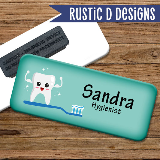 Super Tooth Dental Hygienist Dentist Magnetic Name Badge