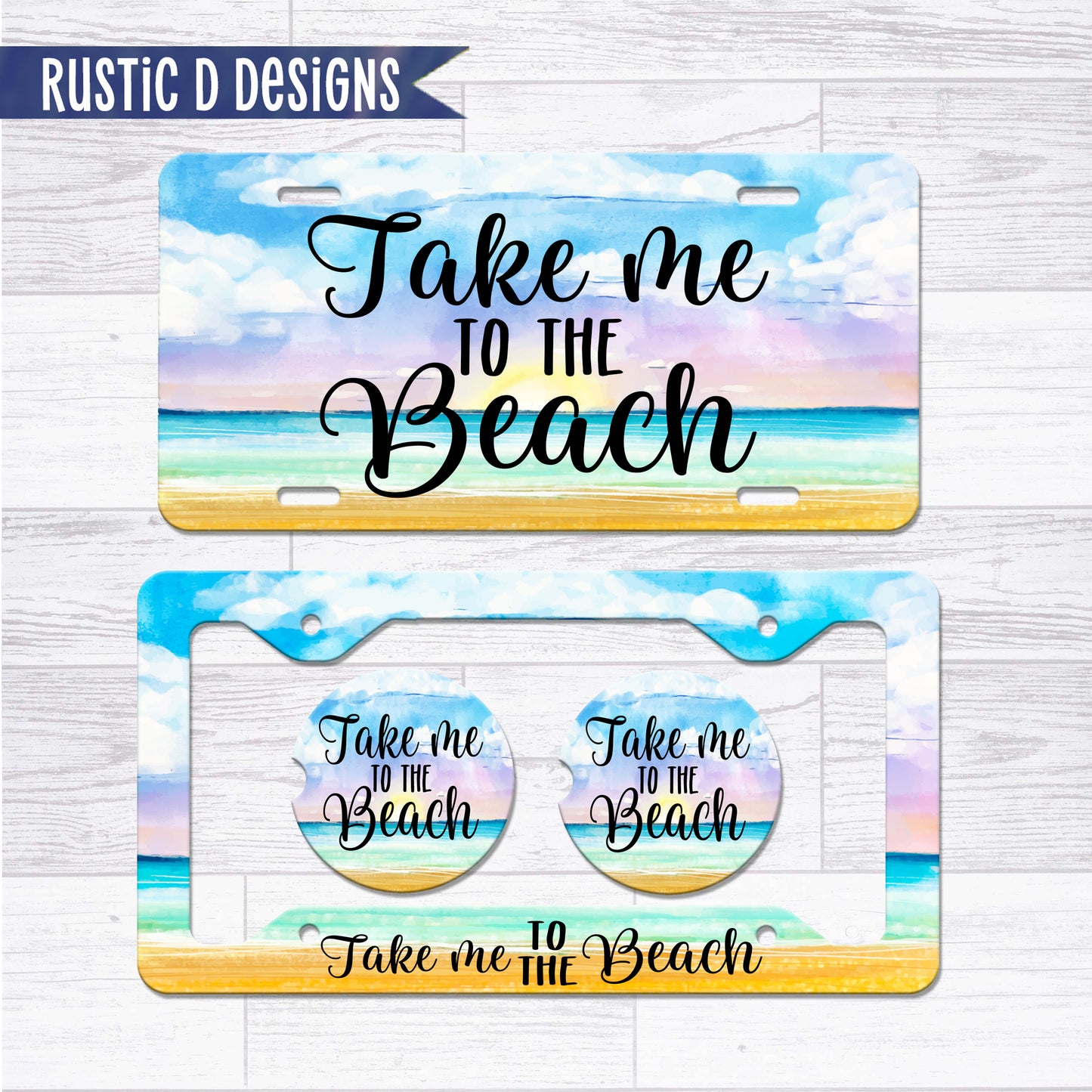 Take Me To the Beach License Plate Auto Set