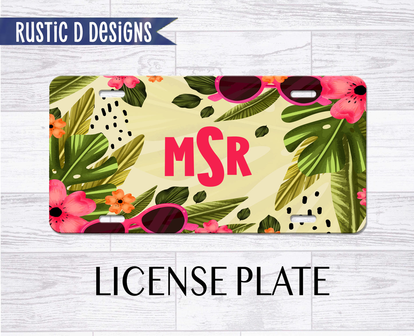 Tropical Watercolor Personalized License Plate Auto Set