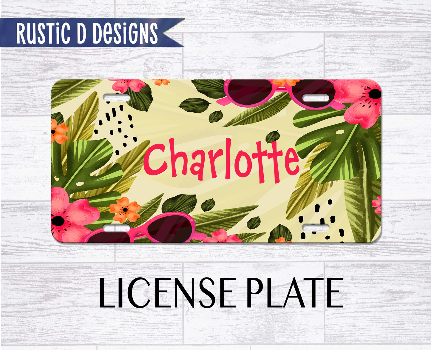 Tropical Watercolor Personalized License Plate Auto Set