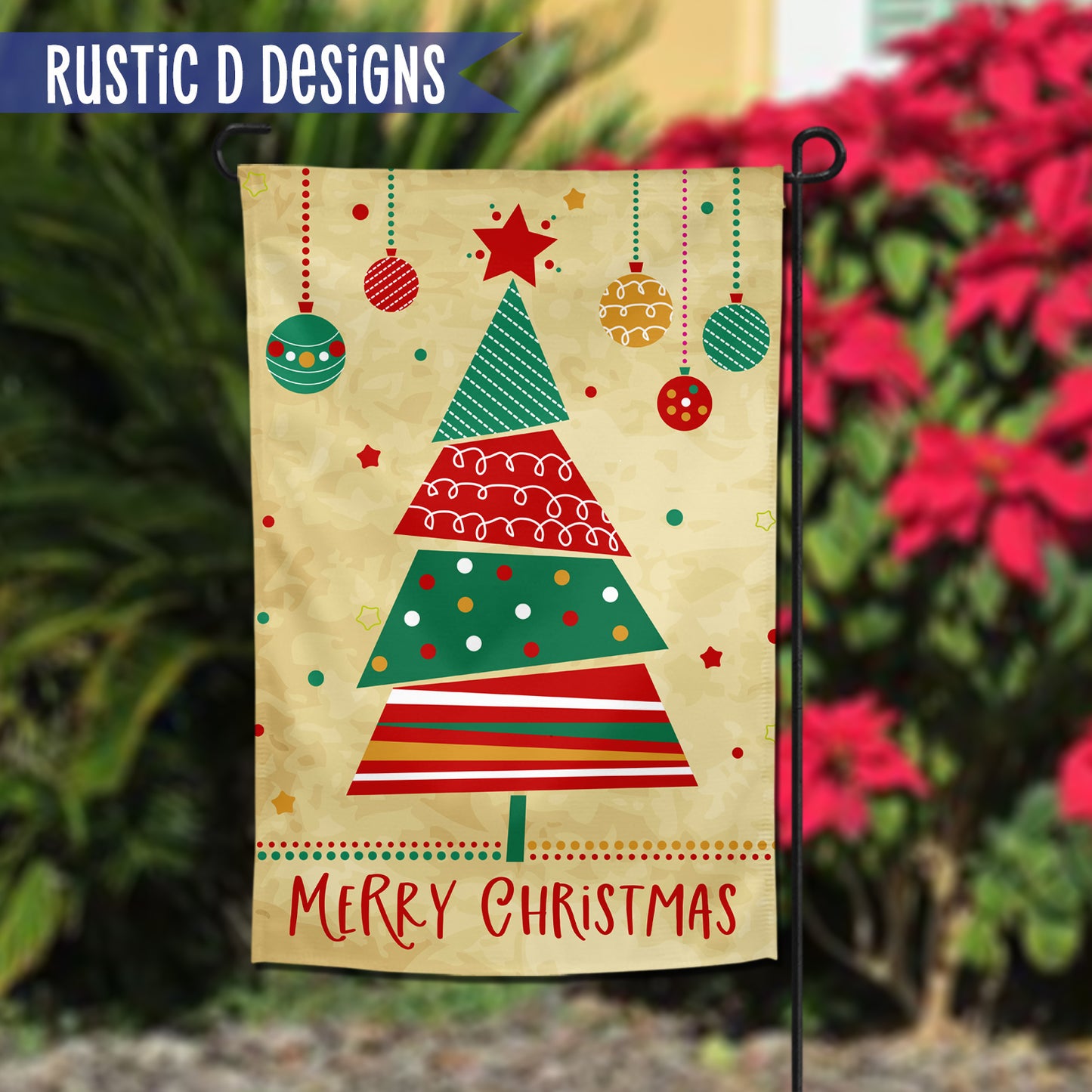 Vintage Merry Christmas Tree Personalized Home Garden Flag 12"x18"