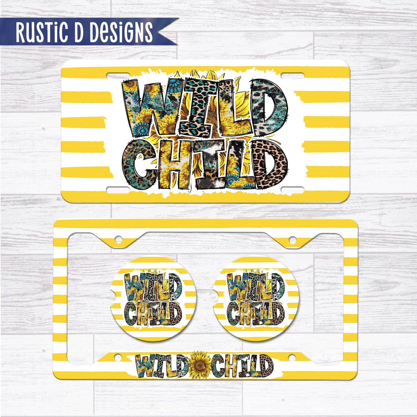 Wild Child Sunflower License Plate Auto Set