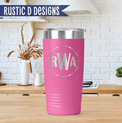 Arrow Frame Monogram Engraved Personalized 20oz Stainless Steel Tumbler