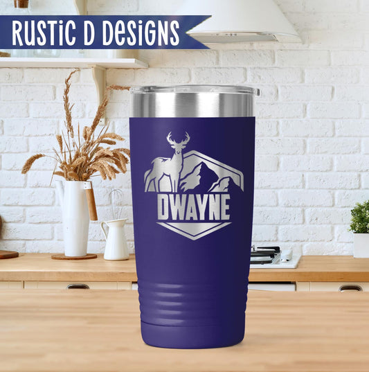 Buck with Mountains Engraved Personalized 20oz Stainless Steel Tumbler