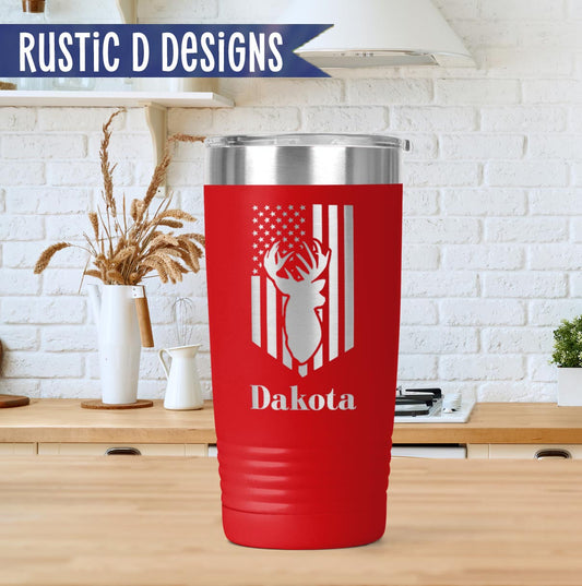 Deer Flag Engraved Personalized 20oz Stainless Steel Tumbler