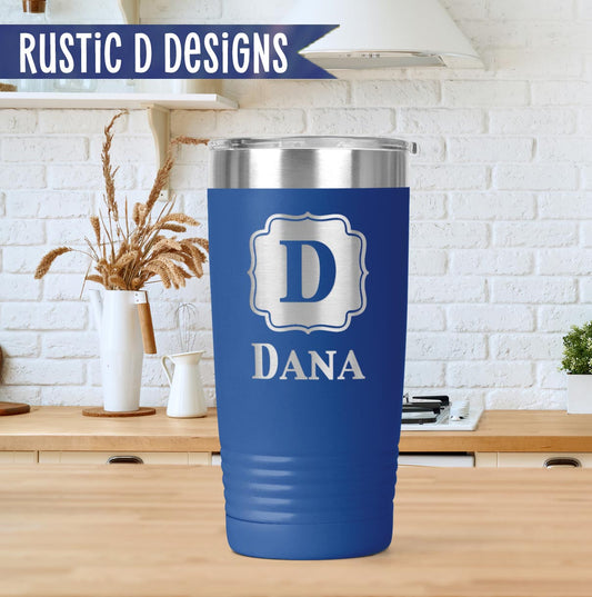 Initial Name Frame Engraved Personalized 20oz Stainless Steel Tumbler
