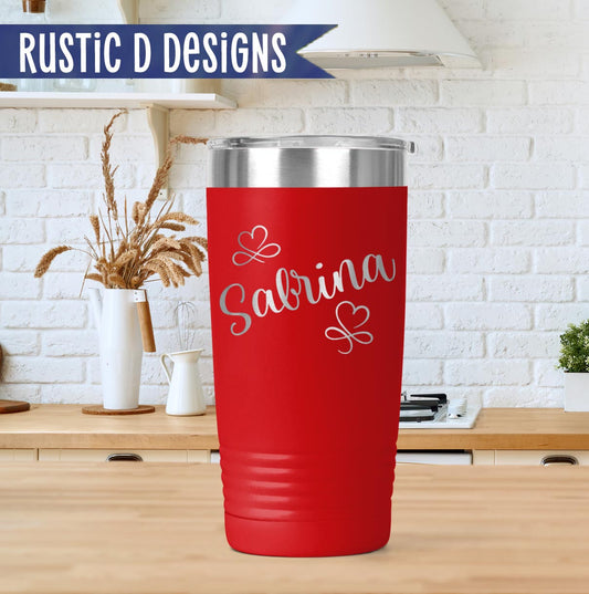 Name & Hearts Engraved Personalized 20oz Stainless Steel Tumbler