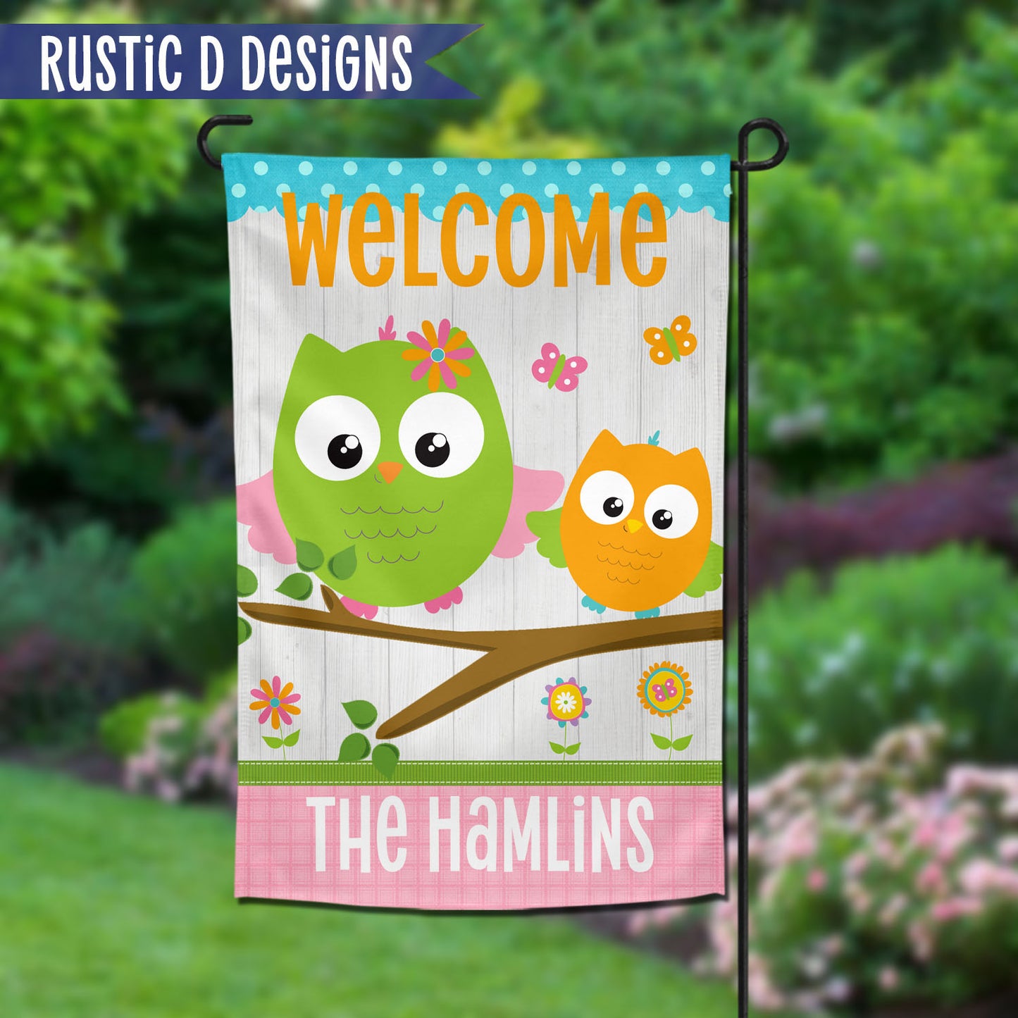 Owls Welcome Personalized Home Garden Flag 12"x18"