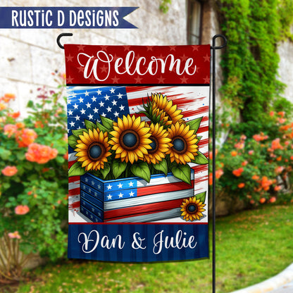 Patriotic Sunflowers Personalized Home Garden Flag 12"x18"