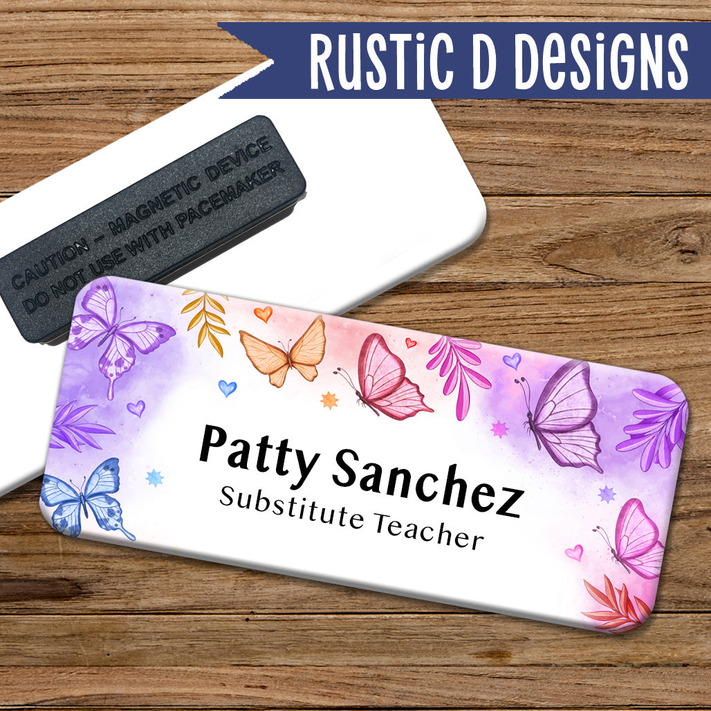 Watercolor Butterflies Magnetic Name Badge