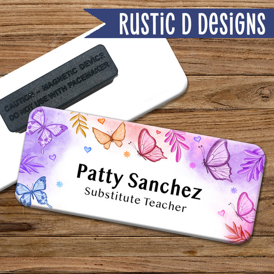 Watercolor Butterflies Magnetic Name Badge