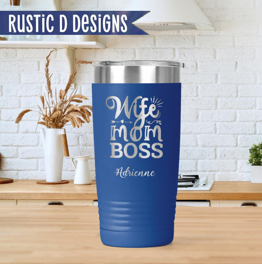 Wife Mom Boss Engraved Personalized 20oz Stainless Steel Tumbler