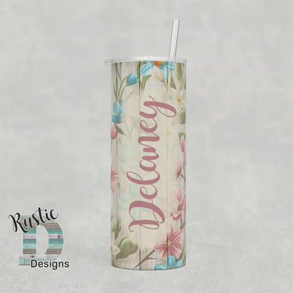 Rustic Petals Personalized 20oz Stainless Steel Skinny Tumbler