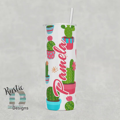 Colorful Cactus Personalized 20oz Stainless Steel Skinny Tumbler