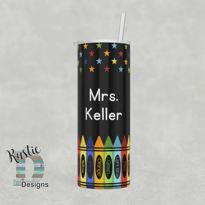 Teacher Crayons & Stars Personalized 20oz Stainless Steel Skinny Tumbler