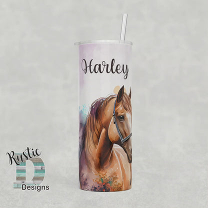 Watercolor Horse Personalized 20oz Stainless Steel Skinny Tumbler