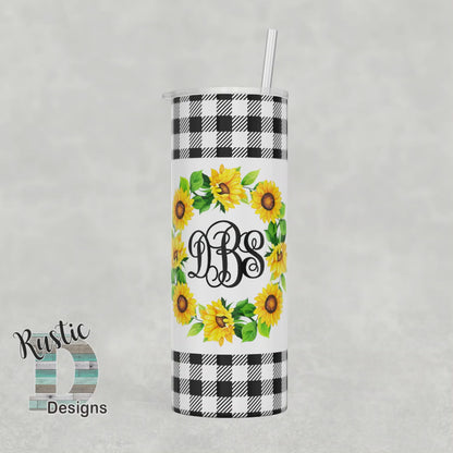 Sunflower Monogram Personalized 20oz Stainless Steel Skinny Tumbler