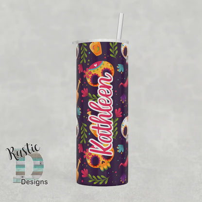 Sugar Skull Personalized 20oz Stainless Steel Skinny Tumbler