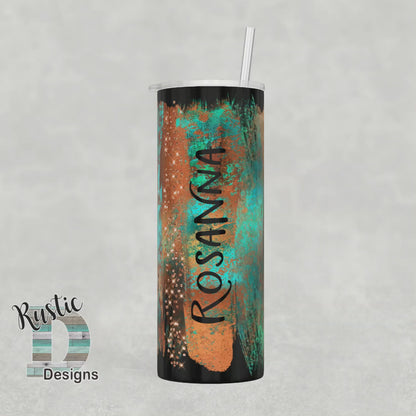 Rusty Copper Brush Strokes Personalized 20oz Stainless Steel Skinny Tumbler