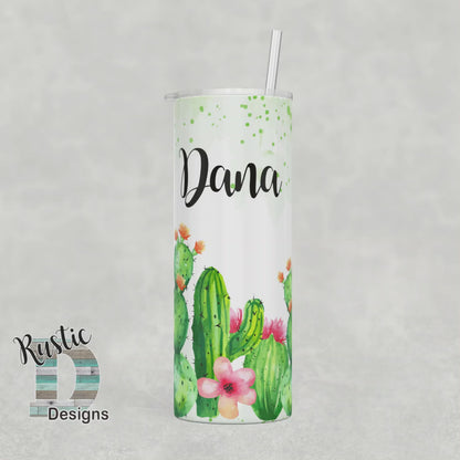 Watercolor Cactus Personalized 20oz Stainless Steel Skinny Tumbler