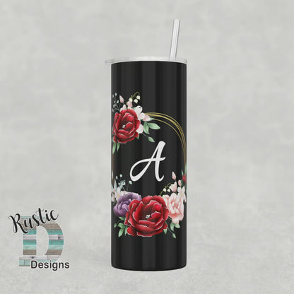 Vintage Floral Frame Black Personalized 20oz Stainless Steel Skinny Tumbler