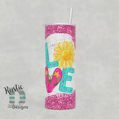 Summer Love Pink Glitter Effect 20oz Stainless Steel Skinny Tumbler