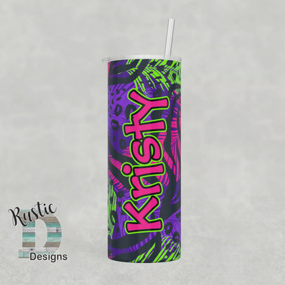 Neon Geometric Animal Print Personalized 20oz Stainless Steel Skinny Tumbler