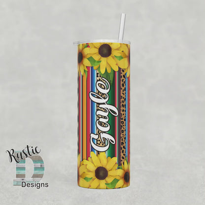 Serape Sunflower Personalized 20oz Stainless Steel Skinny Tumbler