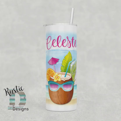 Pineapple Drink Beach Personalized 20oz Stainless Steel Skinny Tumbler